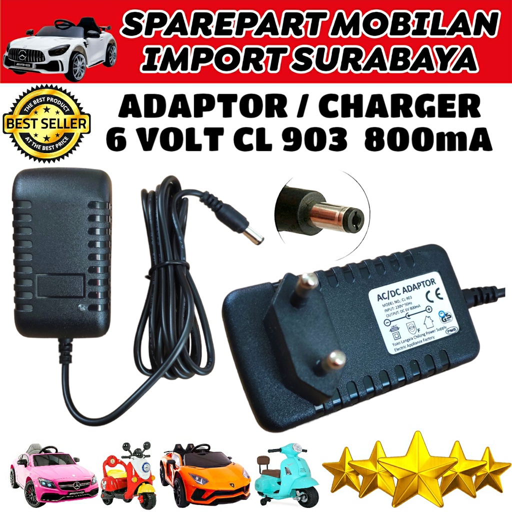 IK ADAPTOR CL 903 AC DC 6V 800mA CASSAN MOTOR VESPA SCOOPY MICKEY CHARGER MOTORAN MOBILAN ANAK 6