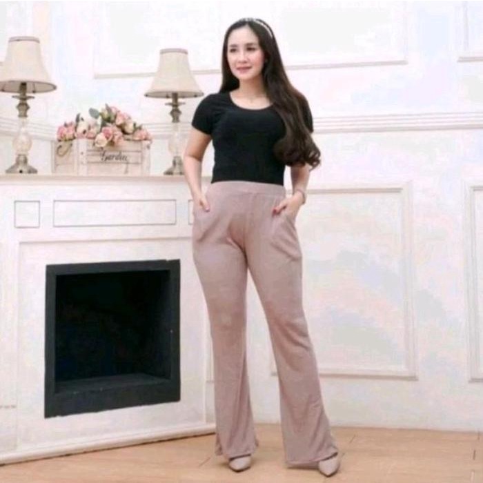 KeCe Celana Cutbray Scuba Wanita,Panjang celana flare Fit Kain Lembut Melar Tebal