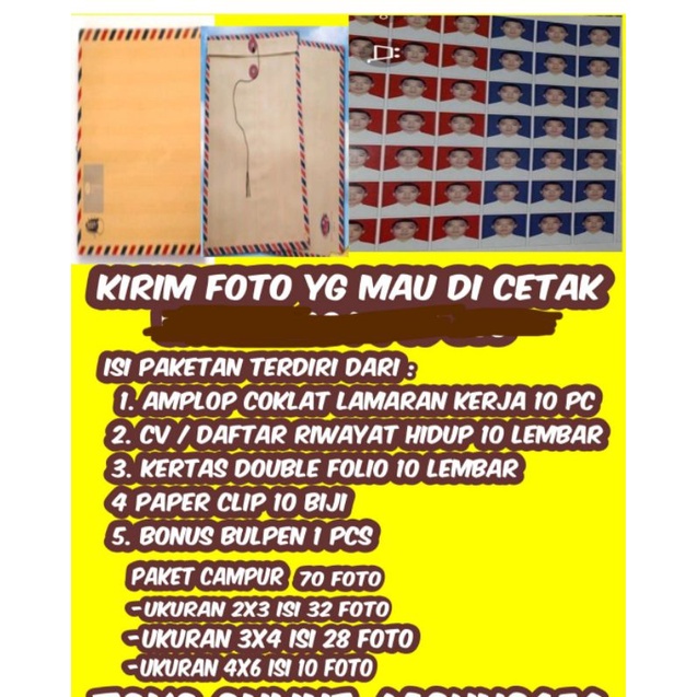 paket lamaran kerja amplop coklat murah dan cetak foto 2x3,3x4,4x6