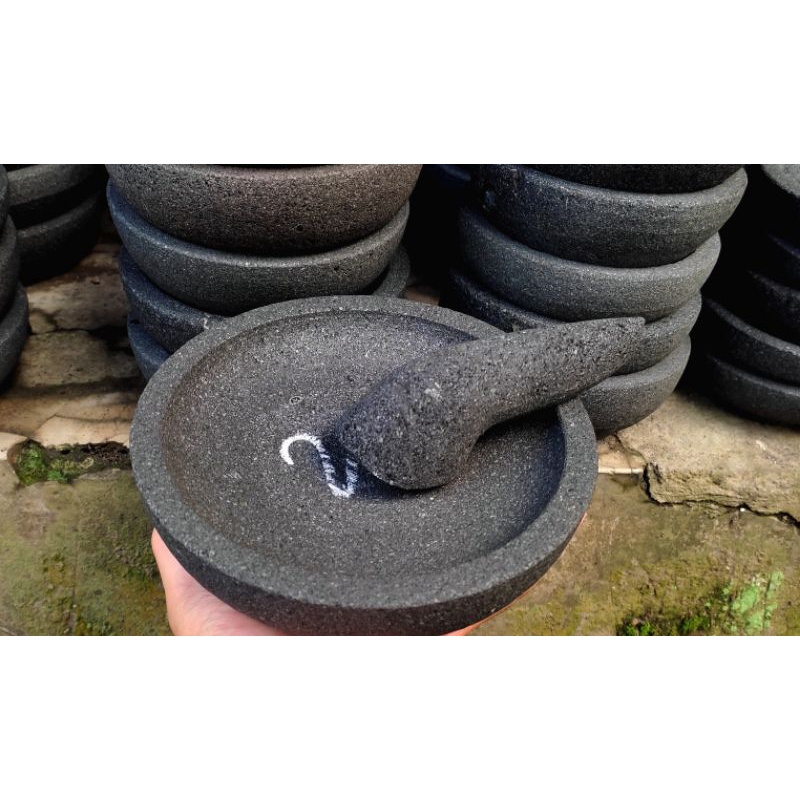 Terbaru Cobek/Cowek/Coet Asli Batu Gunung Merapi Ukuran 20Cm