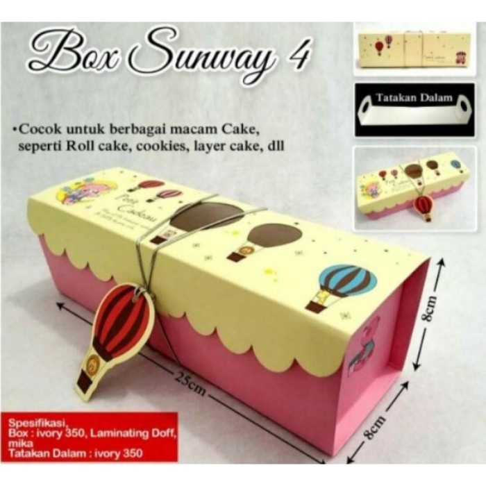 (Good) Dus Bolu gulung box cake kue sunway natal christmas motif balon - Merah