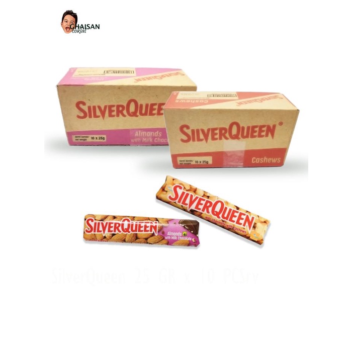 

Silverqueen 22g 1 Box isi 10 pcs almond chocolate cokelat mete Food Snacks