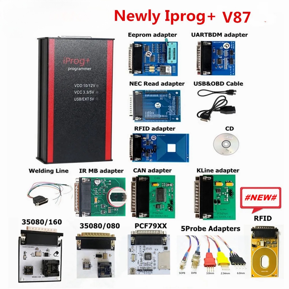 SALE Iprog + V87 Full Adapters Auto Key ECU Programmer Iprog Plus Eeprom IMMO Airbag Reset Dashboard