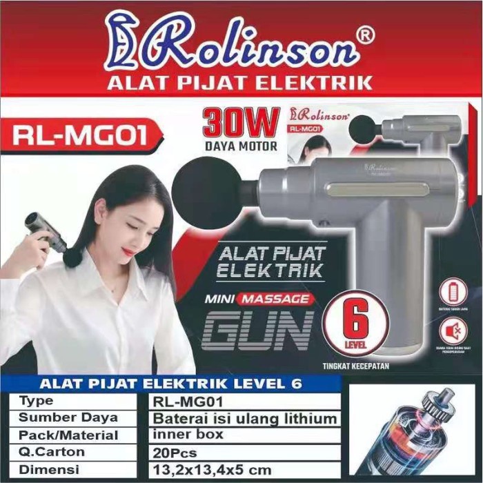 PREMIUM Alat Pijat Elektrik Mini Massage Gun 6 Kecepatan 30W Rolinson RL-MG01