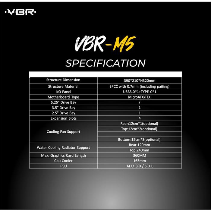 VBR M5 BLACK Compact MATX High Performance Gaming PC Case