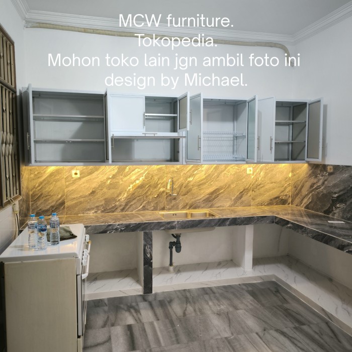 Terbaru Custom Kitchen Set Aluminium/Lemari Dapur Atas+Pintu Dapur Bawah Aluminium Putih+Acp Putih
