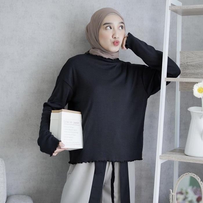 Potongan Harga Kaos Turtle Neci Polos Lengan Panjang Wanita Atasan Baju Katun Basic Remaja Muslim