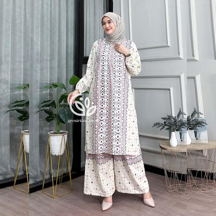 Tergacor One Set Tunik Ketupat Rayon Batik Premium Jumbo Rempel Busui Adem Nyaman Atasan Bawahan