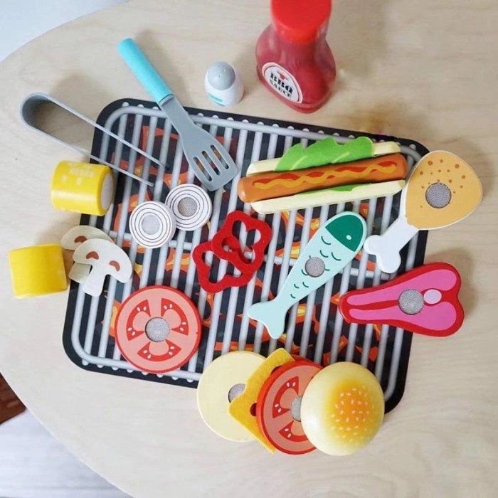Promo Terbatas Wooden Bbq Set Toys, Wooden Cutting Bbq Toys, Mainan Barbeque Kayu Aman