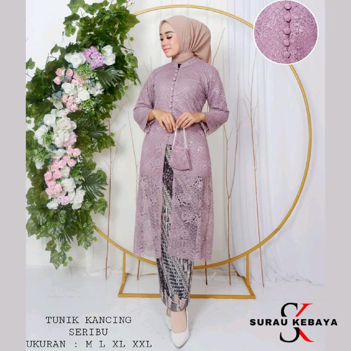 Setelan Kebaya Modern Dan Mewah Terbaru 2025 Brokat Kondangan Tunik Panjang Hijab Kancing Bisa