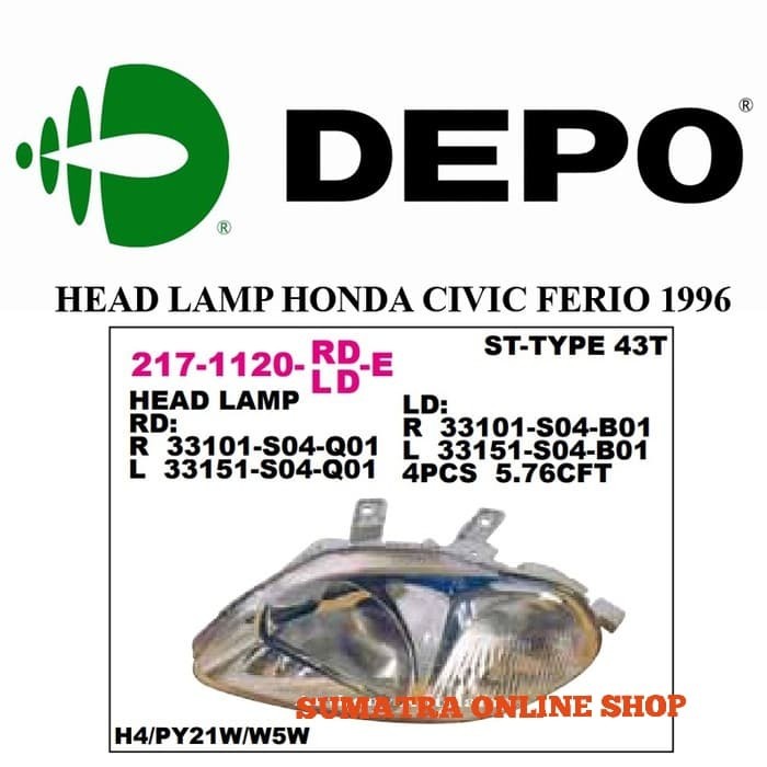 Lampu Depan Head Lamp Honda Civic Ferio 1996 1997 Kanan Kiri Depo