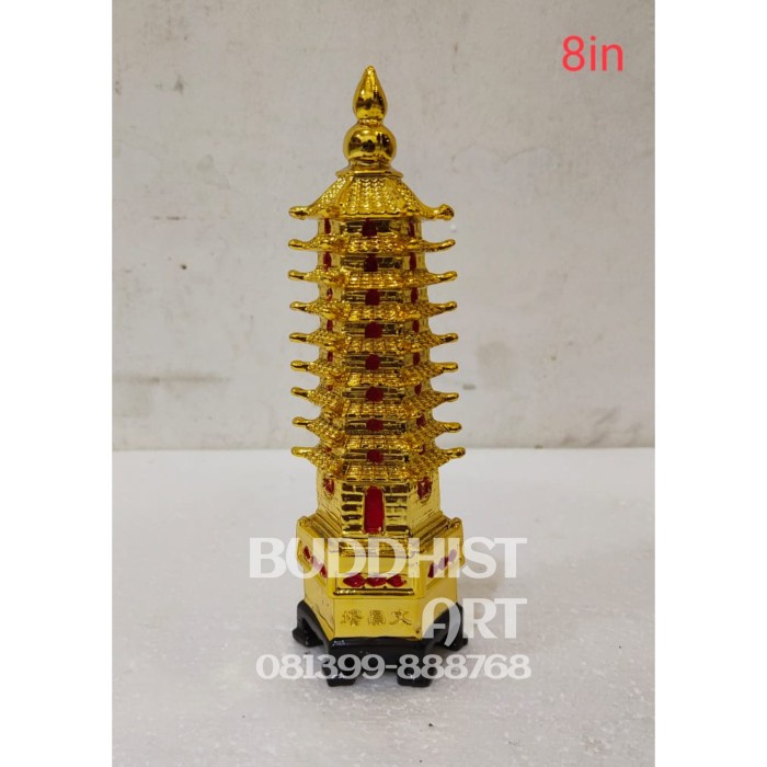 Pagoda 9 Tingkat Warna Emas / Pajangan Pagoda Emas 8 Inch