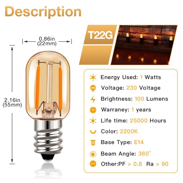 Bohlam E14 Lampu Edison Led Dc 12V 1W Vintage Lamp Retro 1Watt