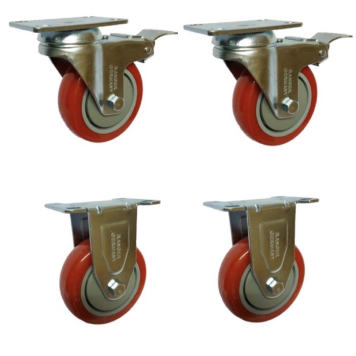 

Roda Caster Troli Pu Merah 3 Inch Set Rem & Mati Ranger Germany