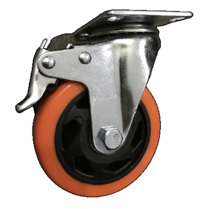 

Roda Caster Troli Trolly Pu Orange 4 Inch Rem ( Swivel Brake ) Muller