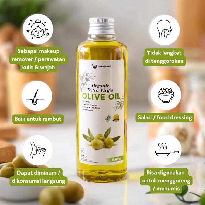 

Minyak Zaitun Extra Virgin Olive Oil Organic Premium Murni Asli 100% Organik EVOO Serbaguna Dapat