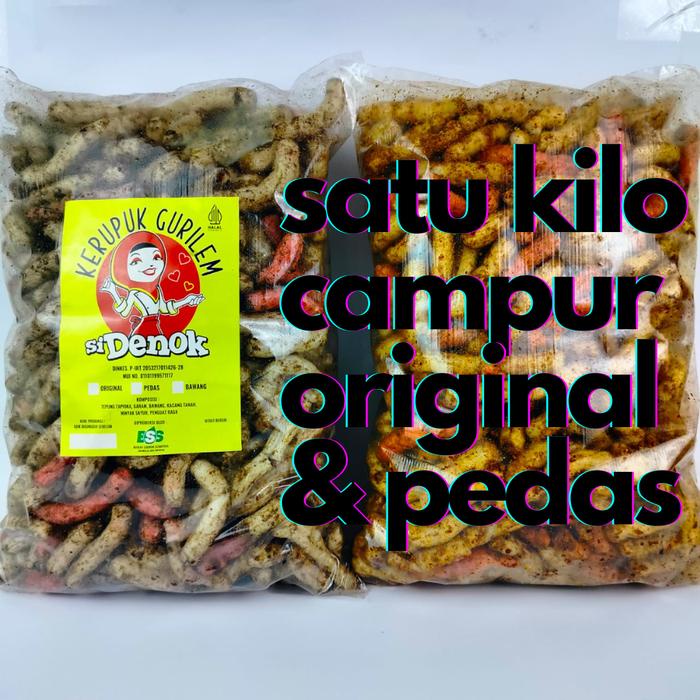

Paket 1kg Campur Original & Pedas Kerupuk Gurilem Sidenok Cemilan Goreng
