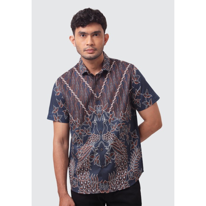 Product Laris Moc Kemeja Batik Lengan Pendek Pria Modern Fit Veda - Navy