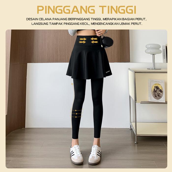 5 Colors Real ShotReady Stock Plus Size 2 In 1 Yoga Celana Sport Wanita Rok Panjang High Waist Jumbo