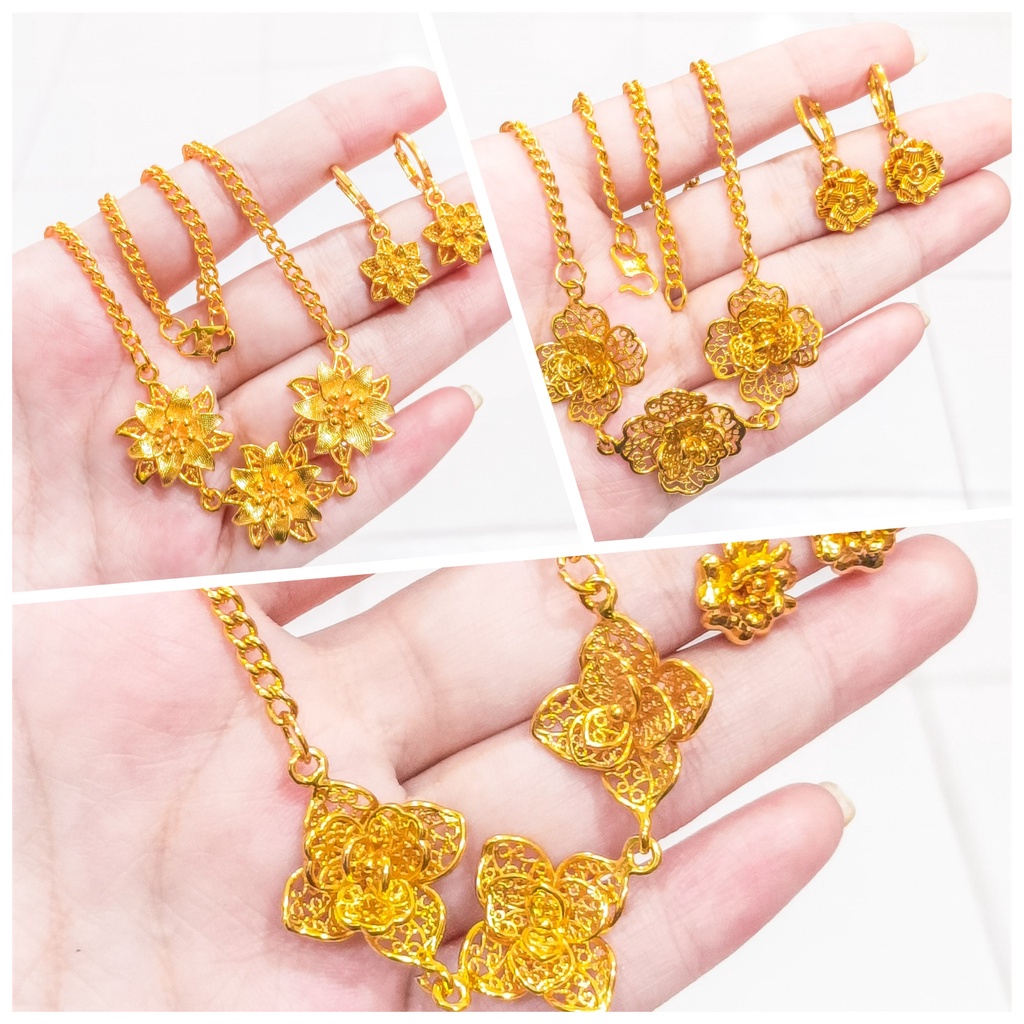 accDKI- set kalung+liontin+Anting kendari Perhiasan Aksesoris dubai Kalung Titanium Asli Wanita Anti