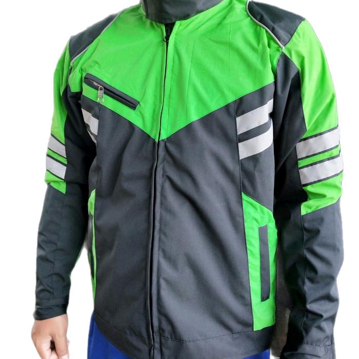 Jaket Hijau Turing Slim-Fitting Polos Distro Hitam Pria Bomber Parasut Keren Motor Terlaris