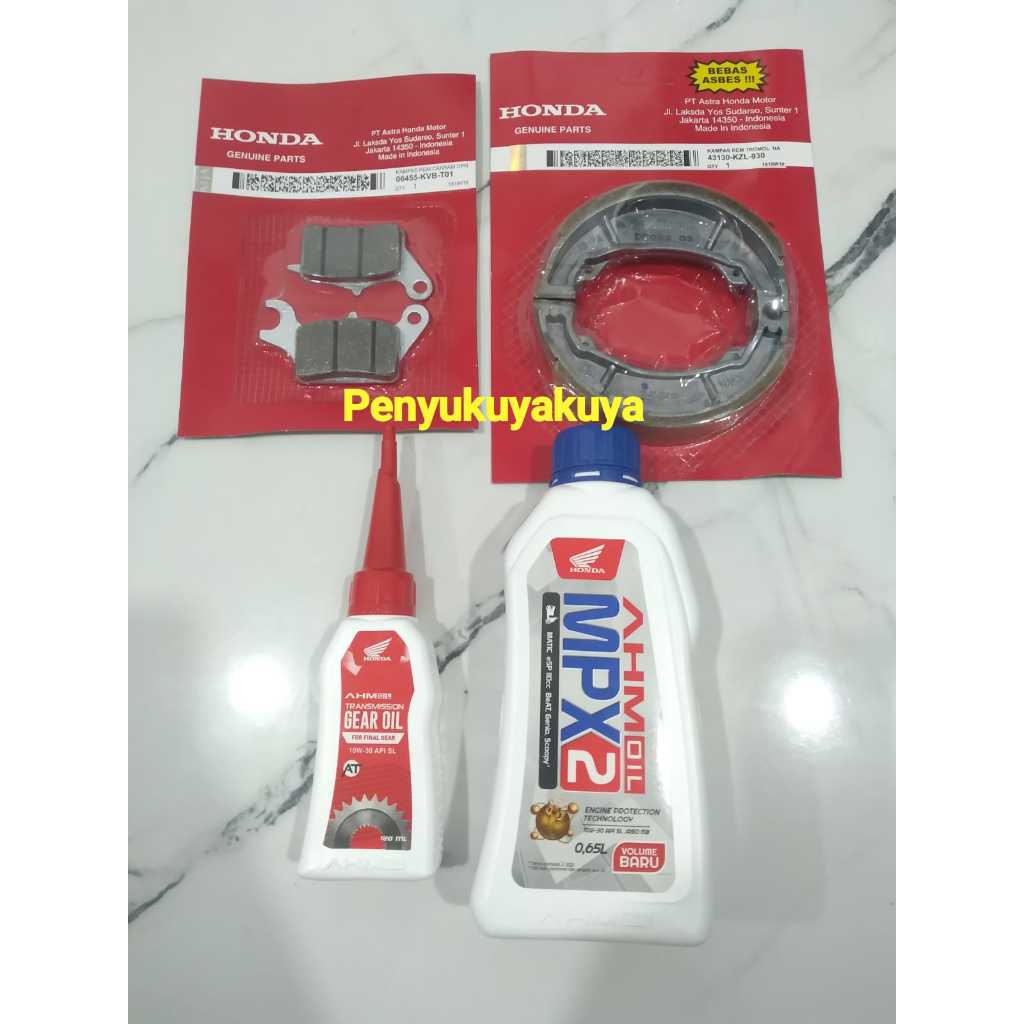 PAKET HEMAT SET SERVICE REM MOTOR AHM BEAT / BEAT FI / VARIO / SPACY KVB L MPX2 R OLI AHM KAMPAS REM