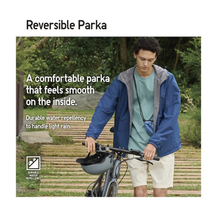 Jaket Pria Uniqlo Parka Reversible Jacket 182577 Hitam Black