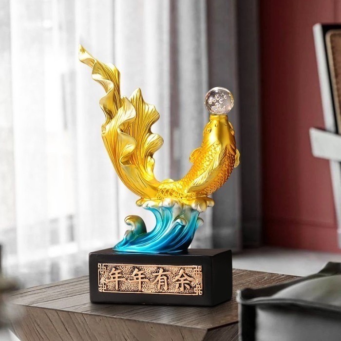 PATUNG PAJANGAN IKAN KOI / DEKORASI RUANGAN PAJANGAN RAK GOLD