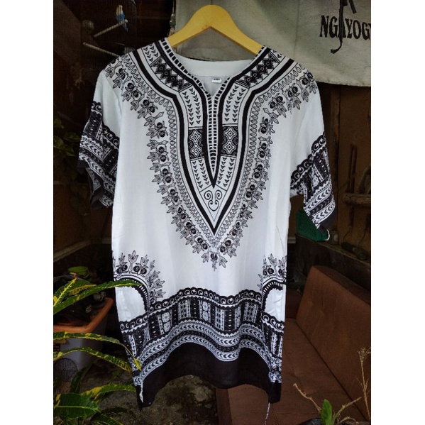 PROMO / KAOS ETNIK DASHIKI KAOS JOGJA BOHEMIAN BOHO DASAR PUTIH GARIS HITAM KAOS MALIOBORO KAOS