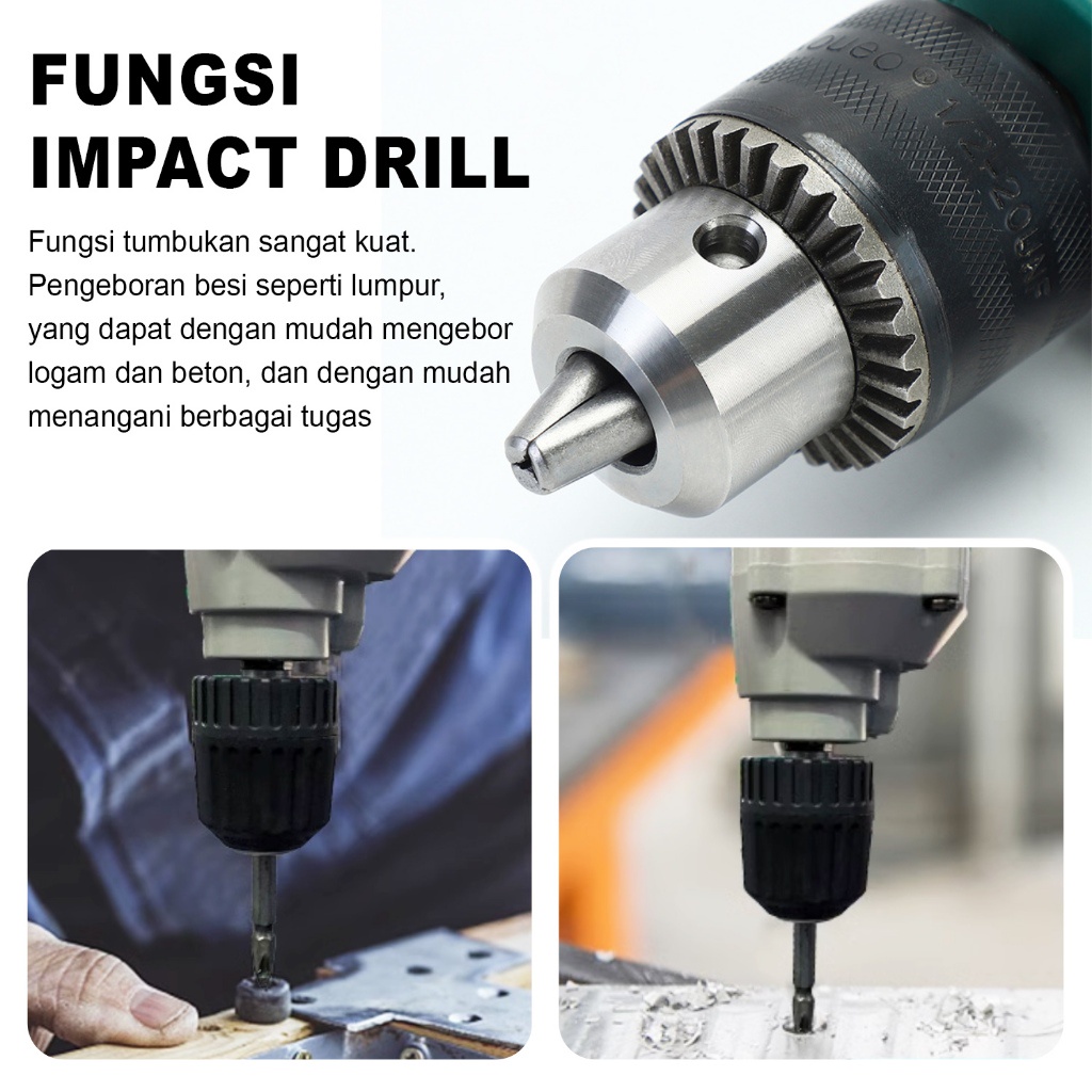 Promo Mesin Bor Impact Drill 1 Set Tools Kit Socket Shock Alat Mata Bor Beton Besi Kayu Tembok 13Mm