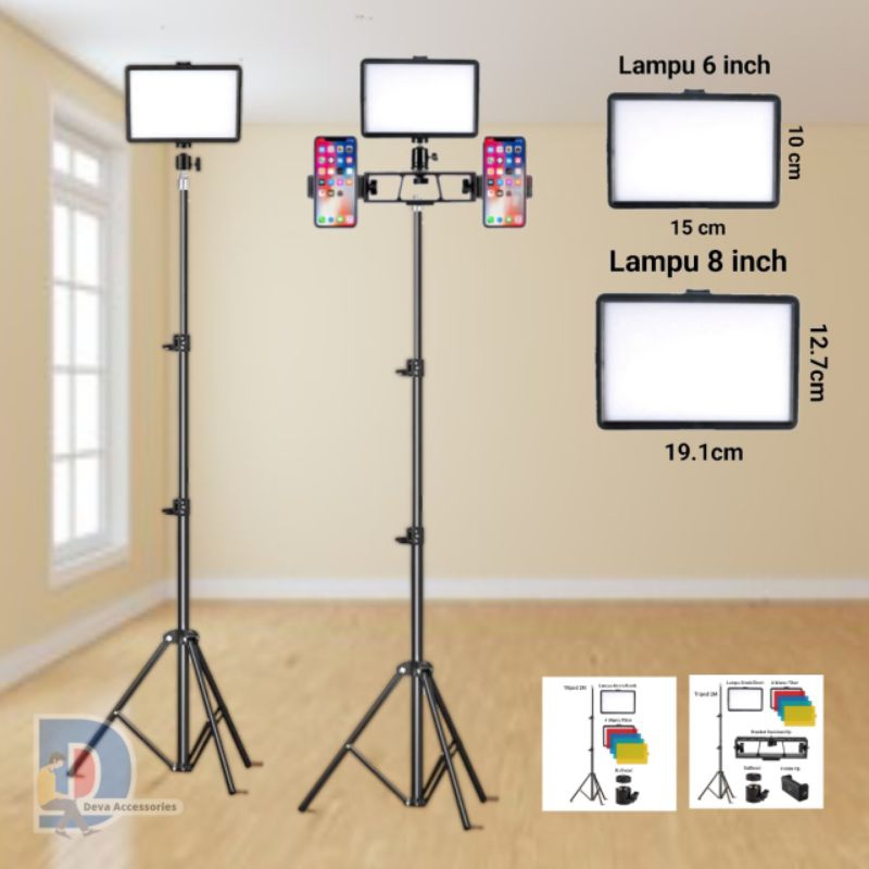 PROMO / PAKET TRIPOD LAMPU 6 INCH / 8 INCH PHOTOGRAPY HP LIVE / VLOGGING MAKE UP