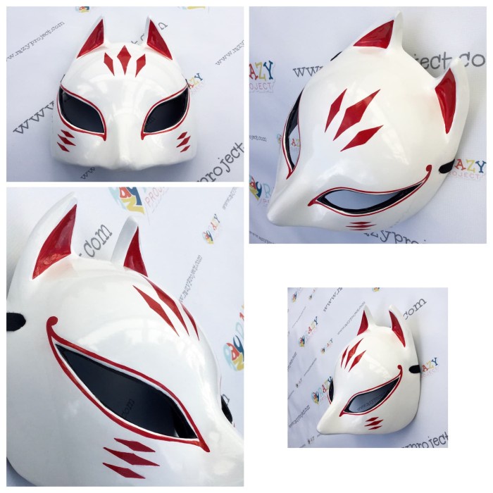 PREMIUM Mask Topeng Kayu Cosplay Anime Jepang Kitsune Fox Rubah Setengah 02