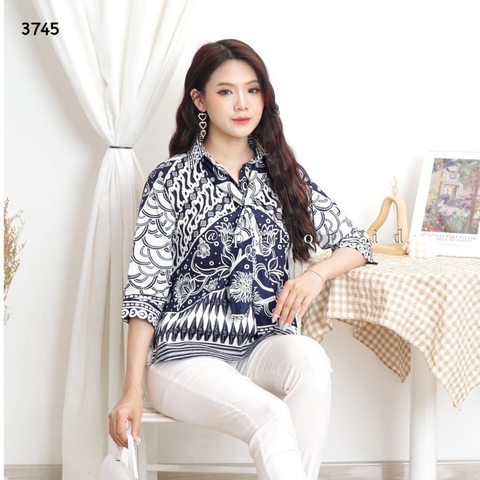 PREMIUM Atasan batik wanita modern lengan panjang / seragam batik dasi syal