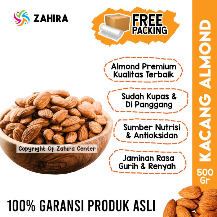 

KACANG ALMOND Organik Roasted 500Gr Panggang Kupas Matang Siap Makan