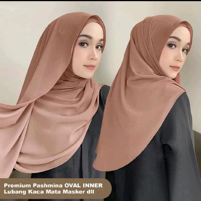 Promo Jilbab Pashmina Inner Instan Oval Lubang Telinga / Pashmina Permium Ceruty Babydol Hitam