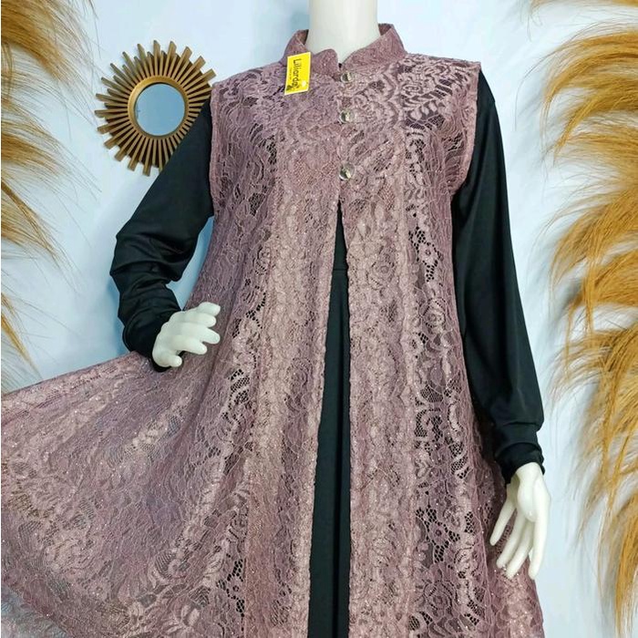 Best Seller Cardigan Brukat Tanpa Lengan/ Outer Brokat Wanita Kekinian Rompi Panjang Hitam Atasan