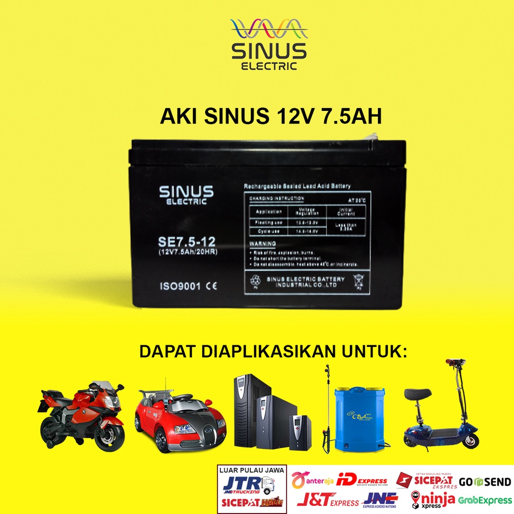 Aki UPS VRLA 12v 7.5Ah Suplai Daya Komputer Baterai Aki Kering Sprayer Electric