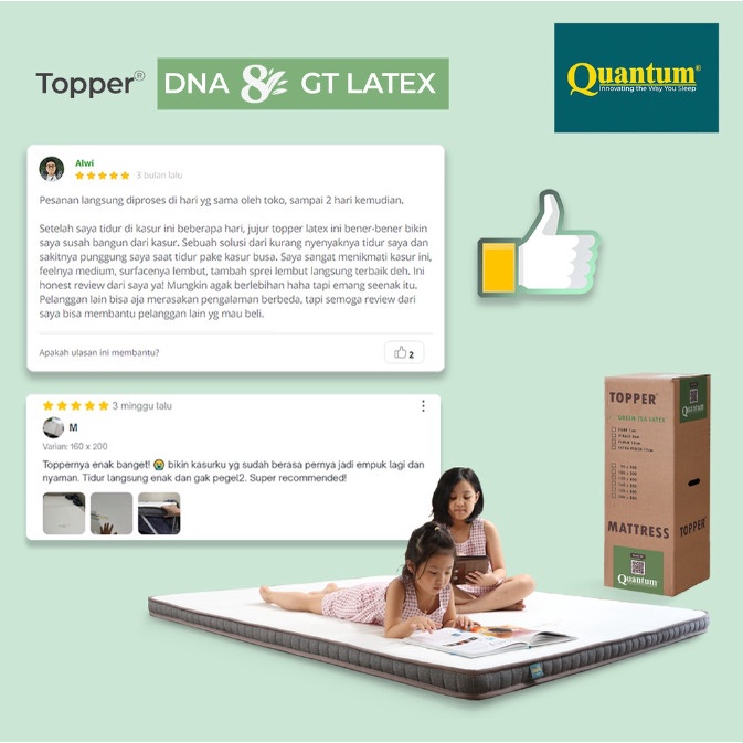 Populer Quantum Topper Greentea Latex Dna 8 Cm 180 X 200 Cm Mattress Topper