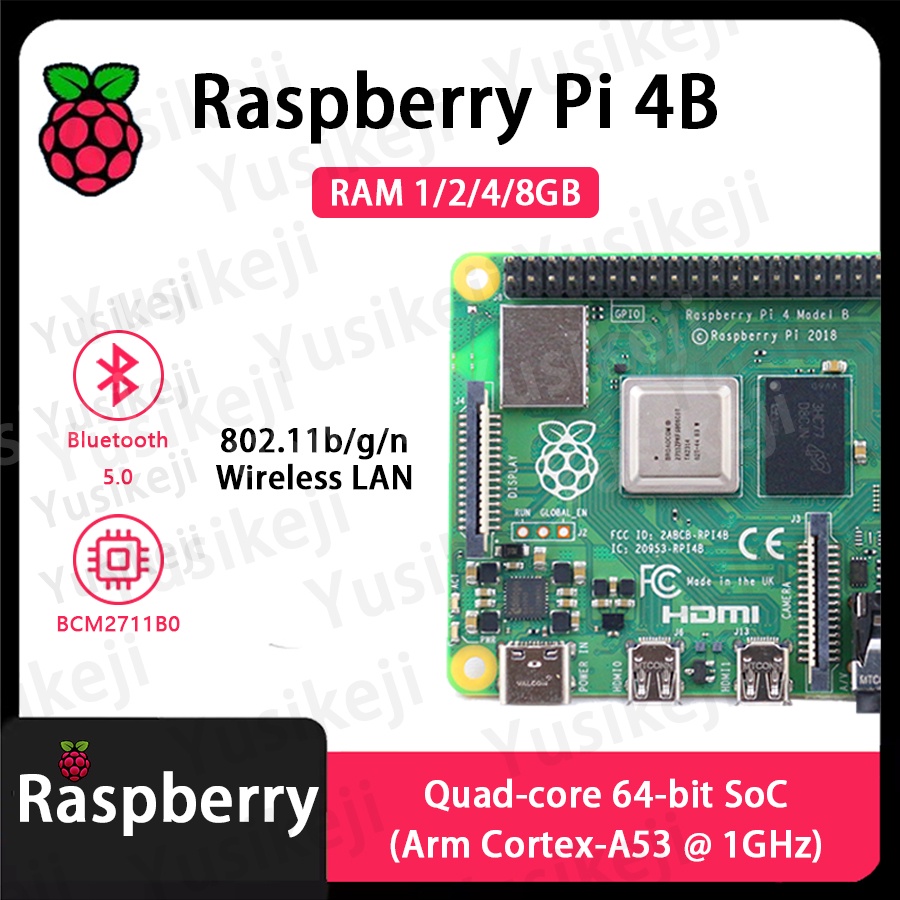 Original Raspberry Pi 4B Ram 1G/2G/4G/8Gb ,Raspberry Pi 4 B , Bluetooth5.0 , Wireless Lan,Boardom