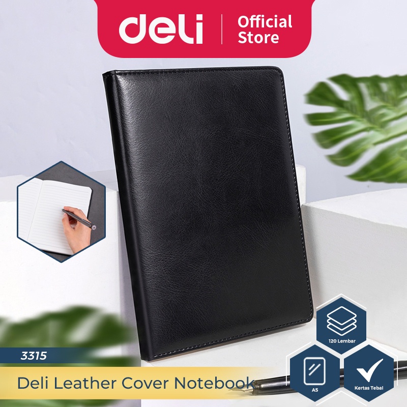 

Deli Buku Catatan Sampul Kulit / Leather Cover Notebook A5 120 Lembar Hitam 3315
