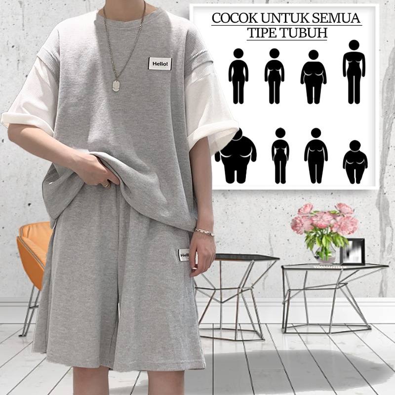 NEW DEALS Baju Satu Set Pria Baju Setelan Korea Baju 1 Set Korean Style Baju Set Setelan Kaos Dan