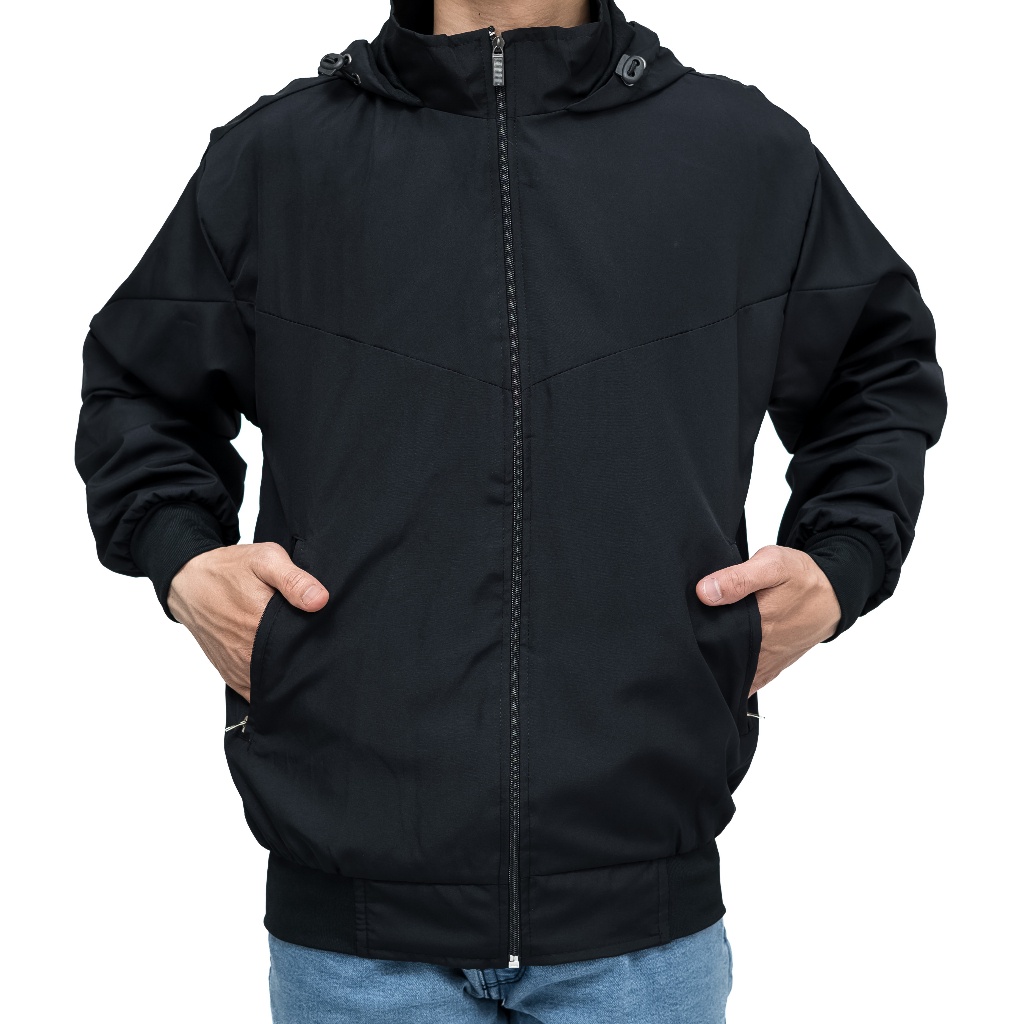 PROMO / HANANIA - Jaket Olahraga Polos Jacket Parasut Pria/Wanita Jaket Lari Sauna Polos Hitam