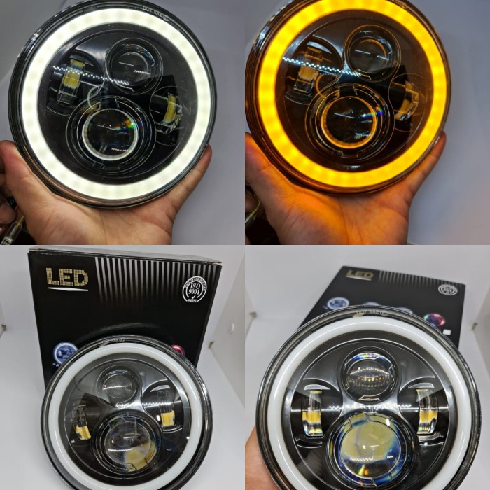 Lampu Daymaker Headlamp Daymaker 7 inci inch Bulat Ring Batok Lampu Utama motor mobil Harley Jeep