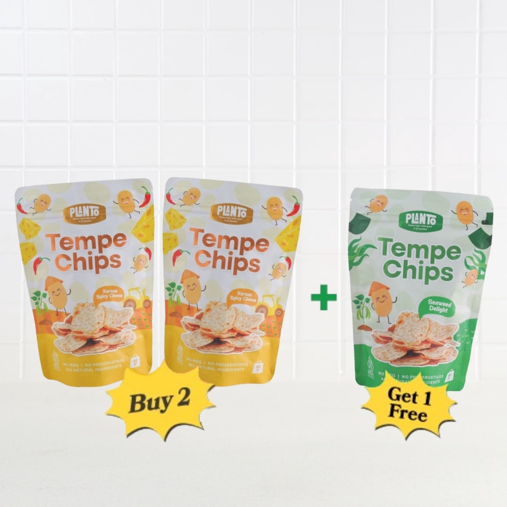 

B2G3 - Beli 2 Planto Tempe Chips Korean Spicy Cheese 60 g Gratis 1 Planto Tempe Chips Seaweed Delight 60 gram