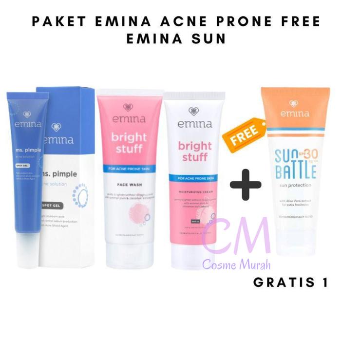 EMINA PAKET ACNE PRONE ISI 4 (PRONE FACE WASH 100ML + PRONE MOISTURIZING + PIMPLE SPOT GEL +