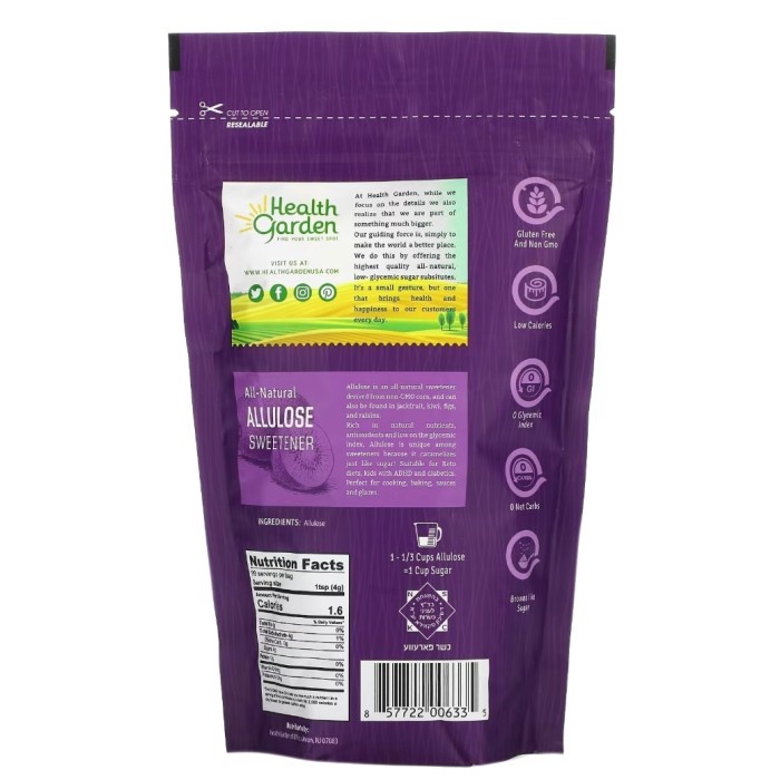

Health Garden All Natural Allulose Sweetener 397 Gram Usa High Quality