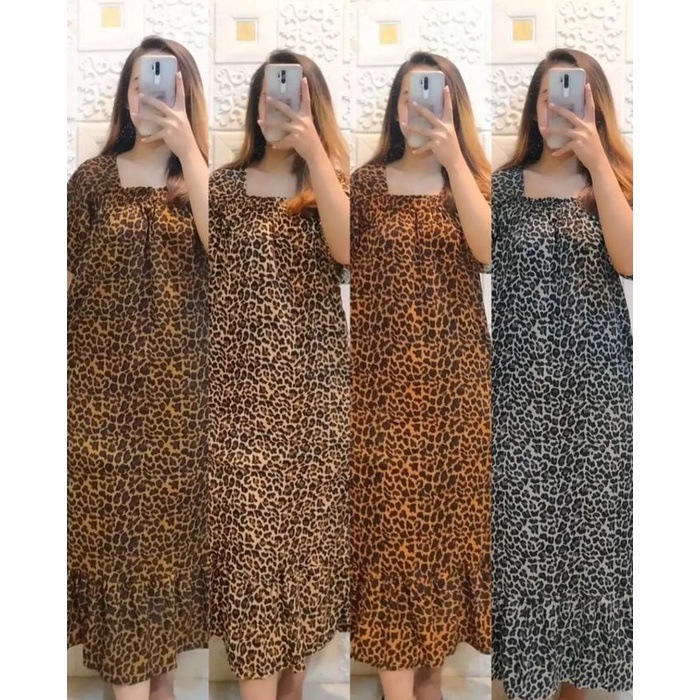 Midi Dress Daster Fuji Remple Motif Macan Leopard untuk Wanita - Casual