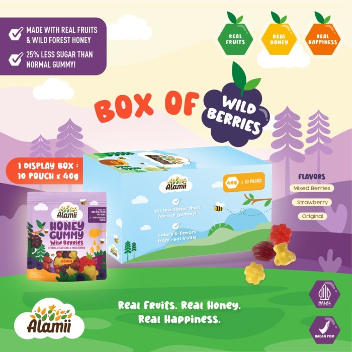 

Alamii Honey Gummy - Box of 10 x 40g Wild Berries / Tropical Rush