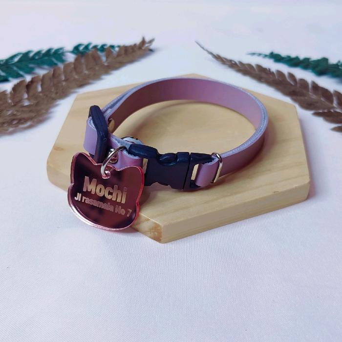 

TERUJI Kalung Kucing Custom Nama Free Lonceng 14Mm nyaring kulit dan akrilik