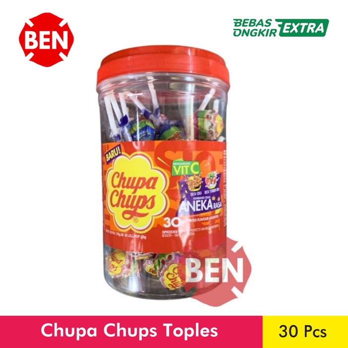 

JTTOP" PERMEN CHUPA CHUPS LOLLIPOP 1 TOPLES 30 PCS LOLIPOP COLA STROBERI